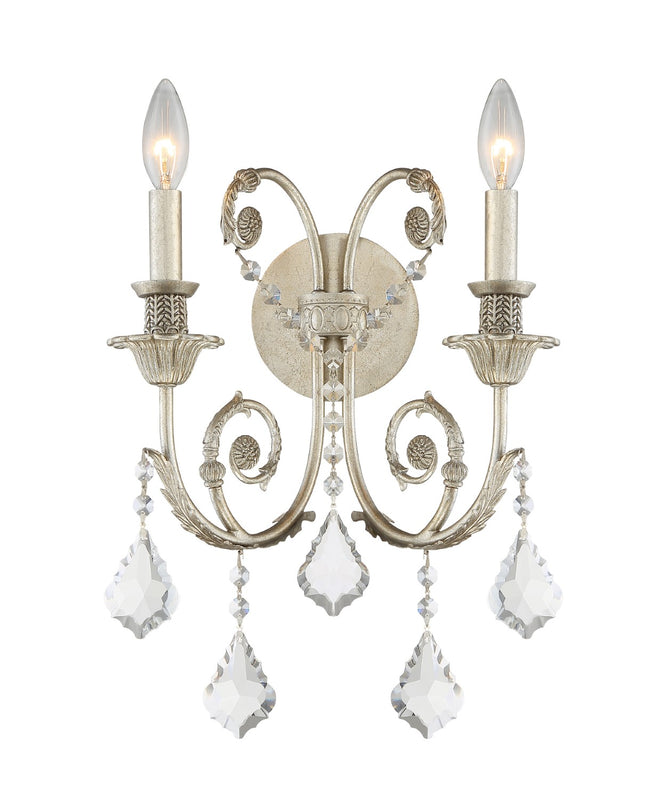 Crystorama 5112-OS-CL-MWP Regis 2 Light Hand Cut Crystal Wall Mount - Olde Silver