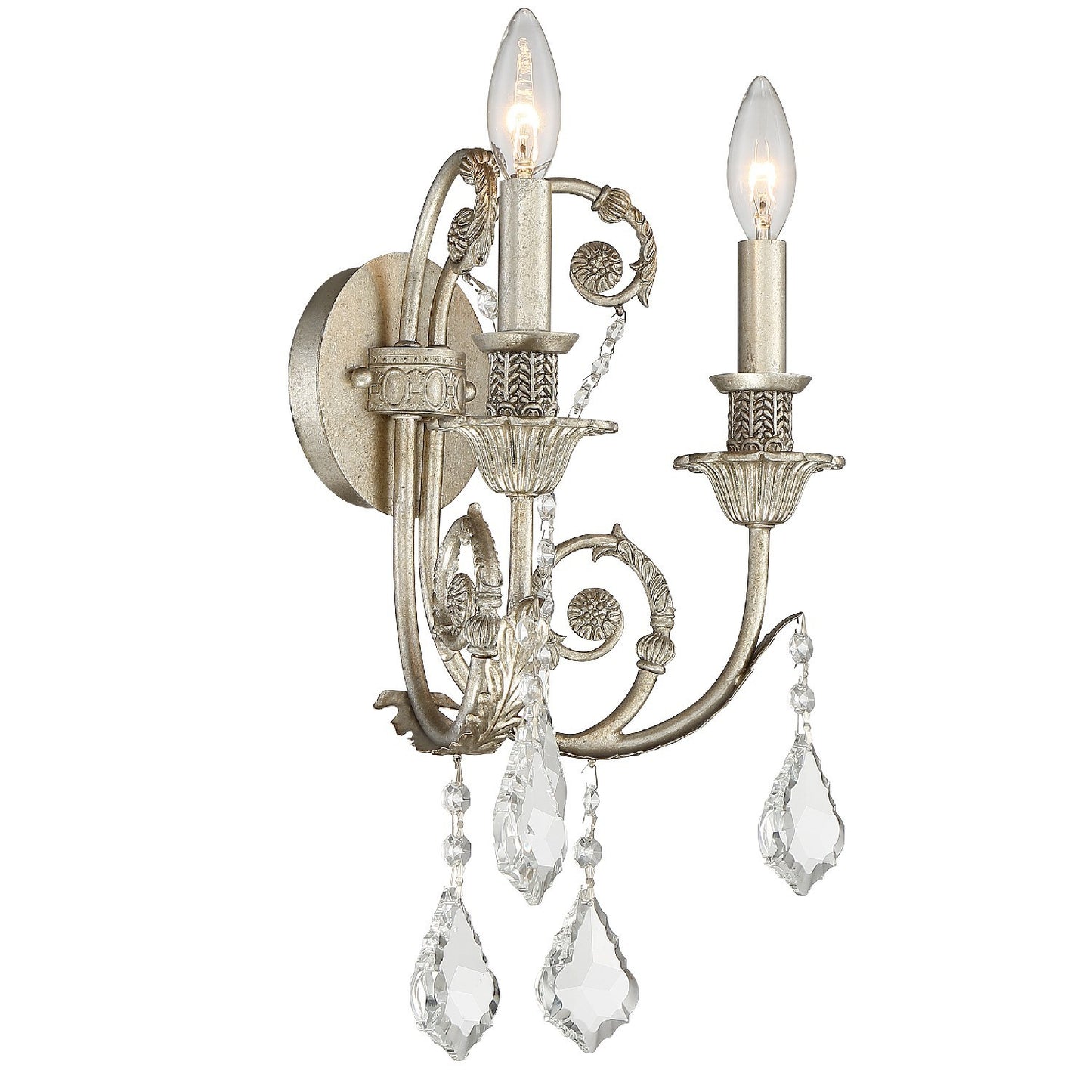 Crystorama 5112-OS-CL-MWP Regis 2 Light Hand Cut Crystal Wall Mount - Olde Silver