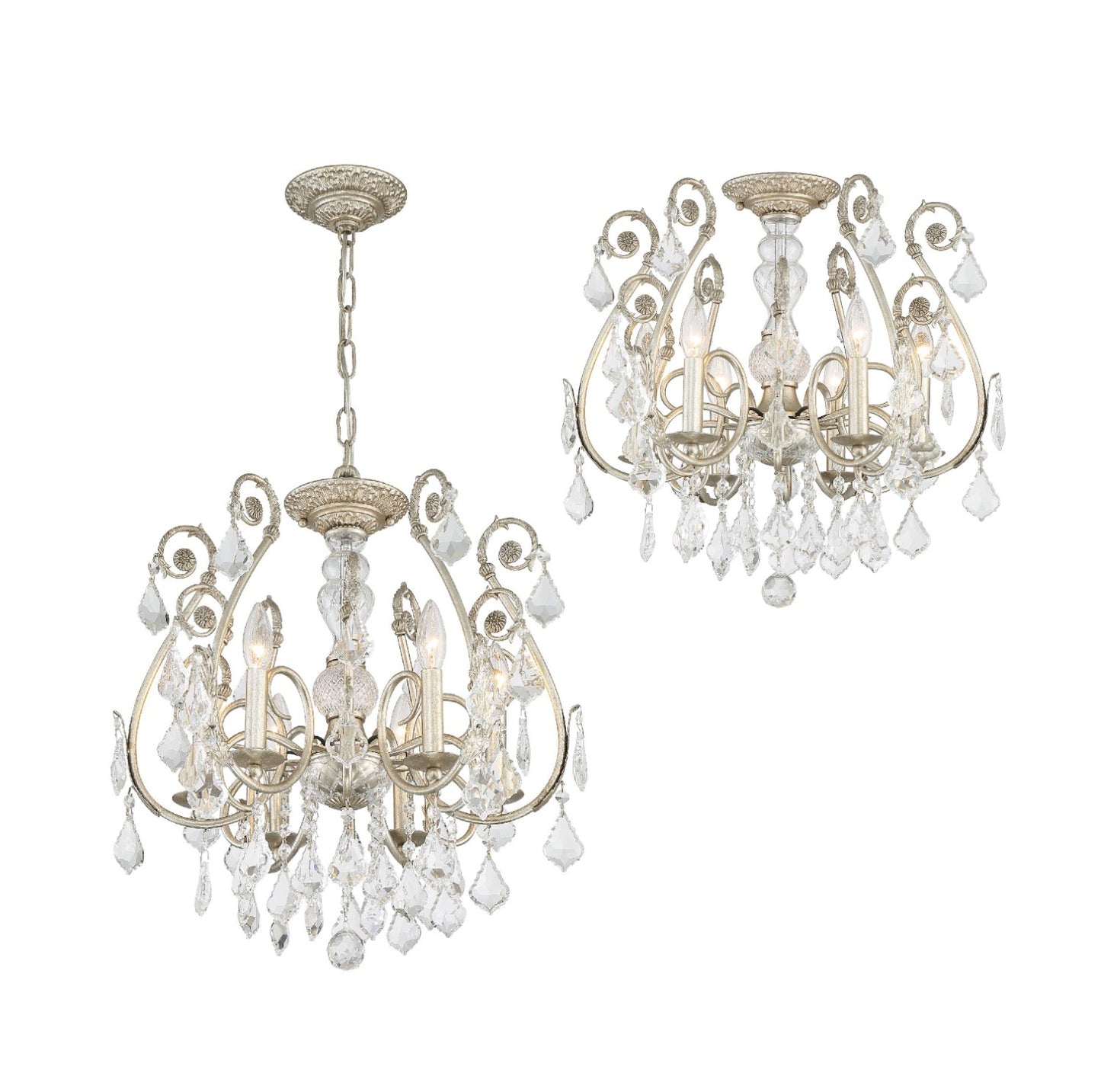 Crystorama 5115-OS-CL-MWP_CEILING Regis 6 Light Hand Cut Crystal Ceiling Mount - Olde Silver