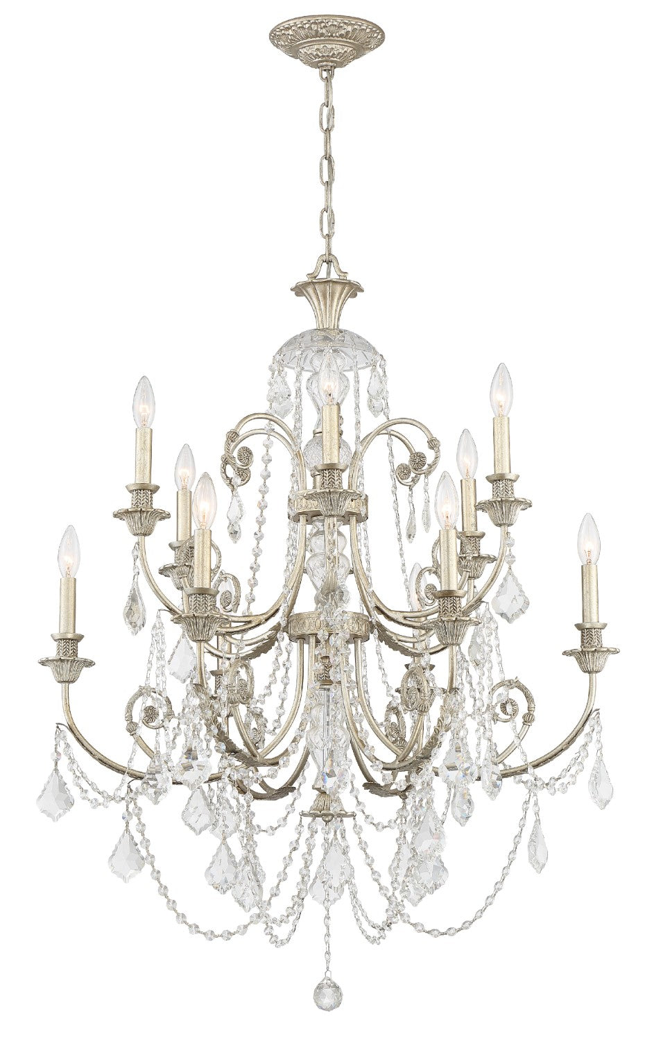 Crystorama 5119-OS-CL-MWP Regis 12 Light Hand Cut Crystal Chandelier - Olde Silver