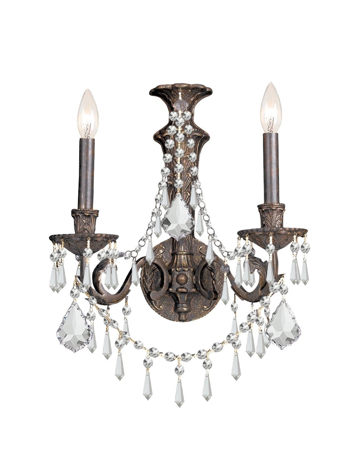 Crystorama 5162-EB-CL-MWP Vanderbilt 2 Light Hand Cut Crystal Wall Mount - English Bronze