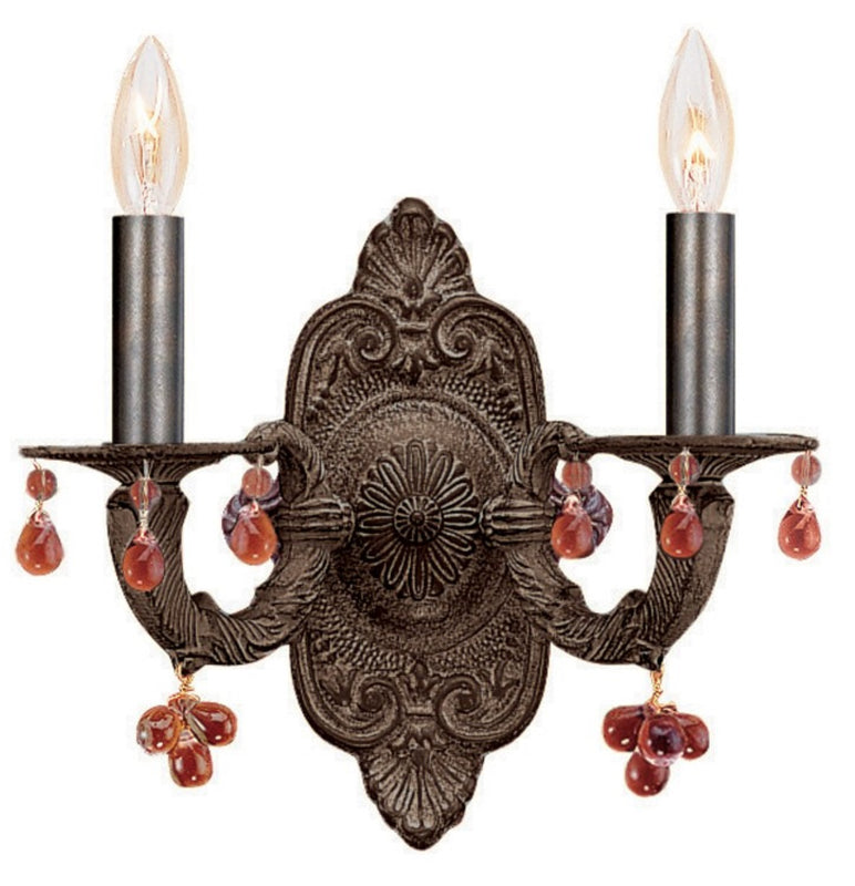 Crystorama 5200-VB-AMBER Paris Market 2 Light Amber Crystal Wall Mount - Venetian Bronze