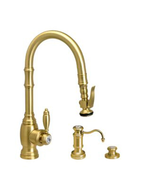 Waterstone 5210-3 Traditional Prep Size PLP Pulldown Angled Spout Faucet w/Lever Sprayer 3pc Suite
