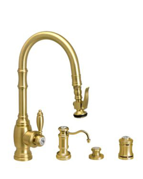 Waterstone 5210-4 Traditional Prep Size PLP Pulldown Angled Spout Faucet w/Lever Sprayer 4pc Suite