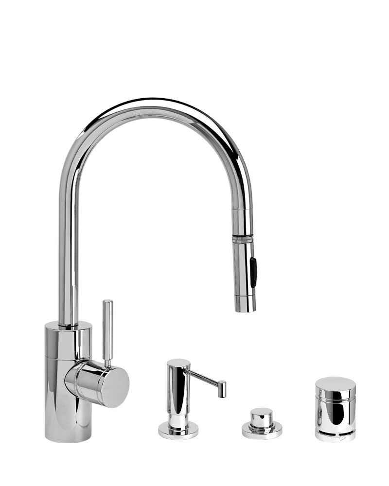 Waterstone 5410-4 Contemporary Standard Reach PLP Pulldown Angled Spout Faucet w/Toggle Sprayer 4pc Suite