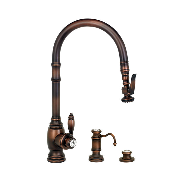 Waterstone 5610-3 Traditional Standard Reach PLP Pulldown Angled Spout Faucet w/Lever Sprayer 3pc Suite