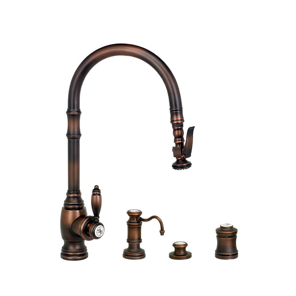 Waterstone 5610-4 Traditional Standard Reach PLP Pulldown Angled Spout Faucet w/Lever Sprayer 4pc Suite