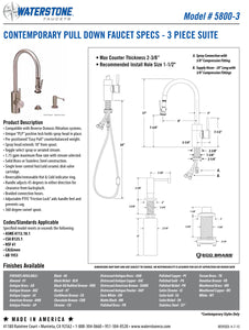 Waterstone 5800-3 Transitional PLP Pulldown Faucet Level Sprayer 3pc SuiteChoose Finish Above