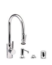 Load image into Gallery viewer, Waterstone 5810-4 Transitional Standard Reach PLP Pulldown Angled Spout Faucet w/Lever Sprayer 4pc Suite