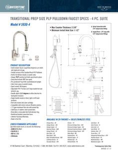 Waterstone 5930-4 Transitional Prep Size PLP Pulldown Faucet 4pc. Suite