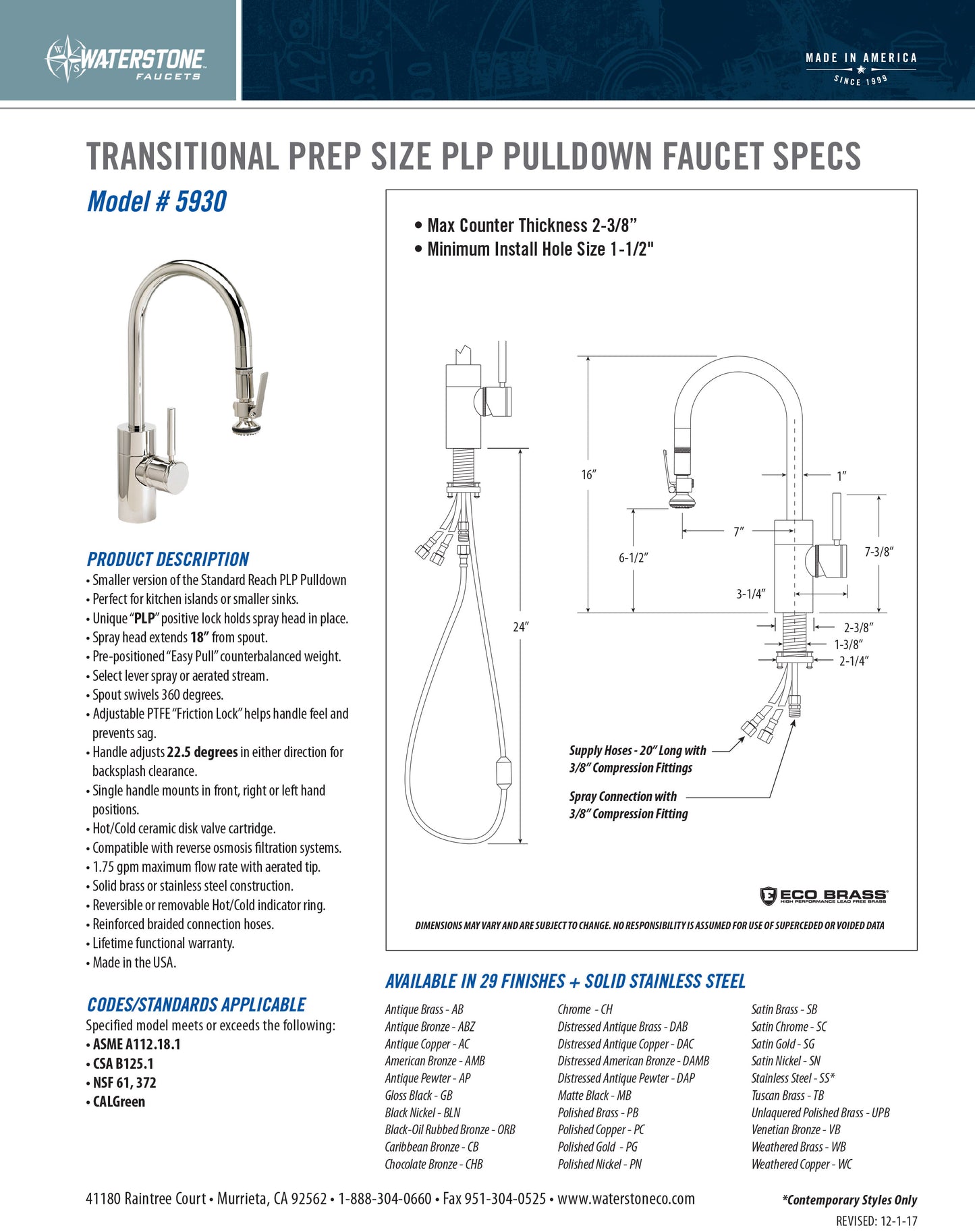 Waterstone 5930 Transitional Prep Size Pulldown Faucet - Parent