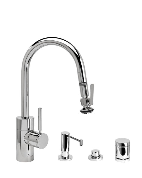 Waterstone 5940-4 Transitional Prep Size PLP Pulldown Angled Spout Faucet w/Lever Sprayer 4pc Suite