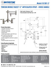 Load image into Gallery viewer, Waterstone 6100-12-4 Towson Bridge Faucet w/12&quot; Articulated Spout - Lever Handles 4pc. Suite