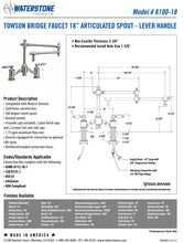 Load image into Gallery viewer, Waterstone 6100-18-1 Towson Bridge Faucet w/18&quot; Articulated Spout - Lever Handles w/Side Spray