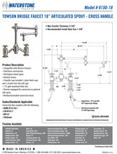 Load image into Gallery viewer, Waterstone 6150-18-2 Towson Bridge Faucet w/18&quot; Articulated Spout - Cross Handles 2pc. Suite