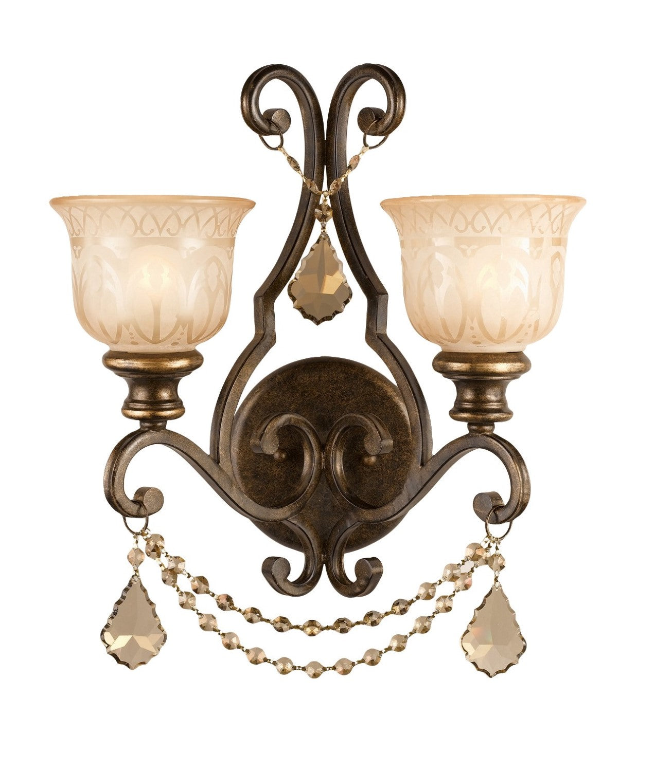 Crystorama 7502-BU-GT-MWP Norwalk 2 Light Golden Teak Crystal Wall Mount - Bronze Umber