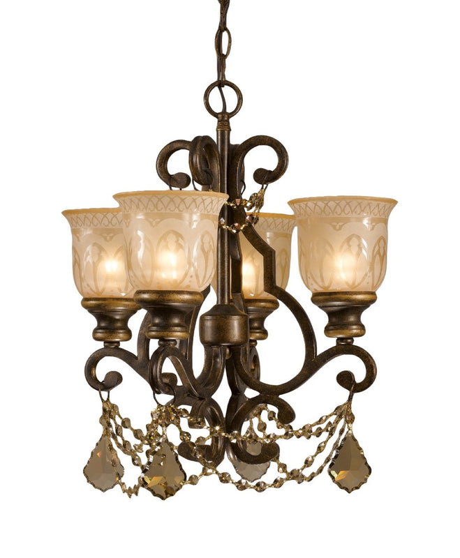 Crystorama 7504-BU-GT-MWP Norwalk 4 Light Golden Teak Crystal Mini Chandelier - Bronze Umber