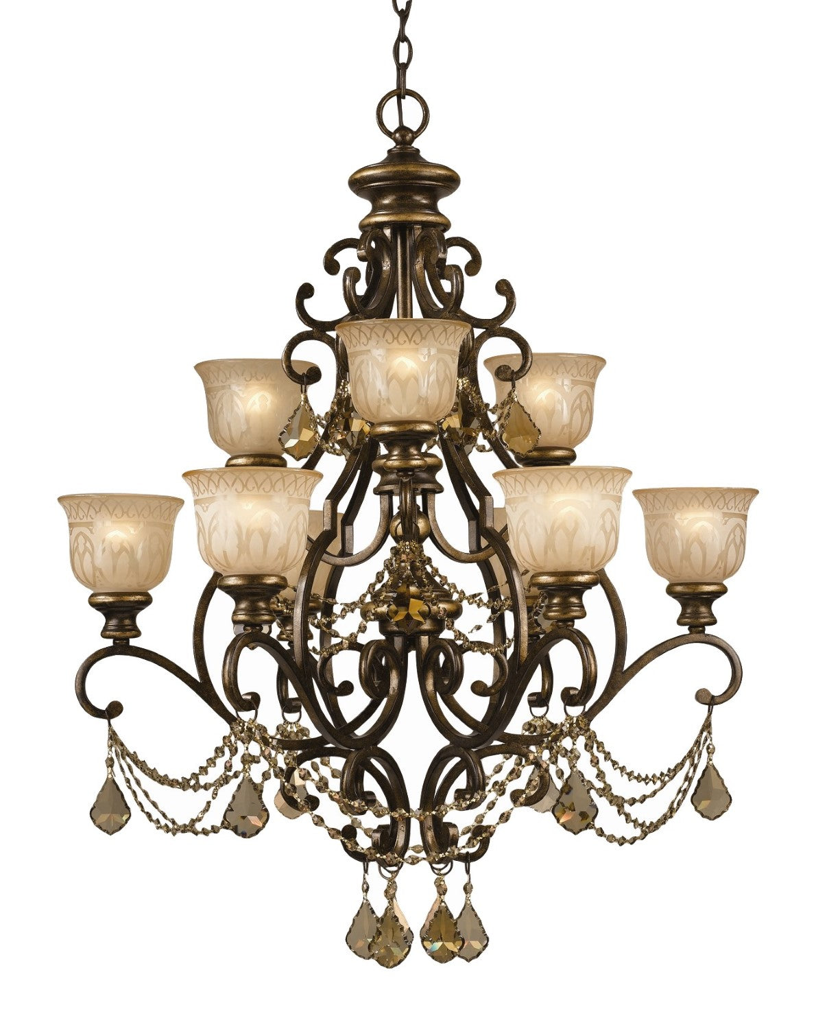 Crystorama 7509-BU-GT-MWP Norwalk 9 Light Golden Teak Crystal Chandelier - Bronze Umber