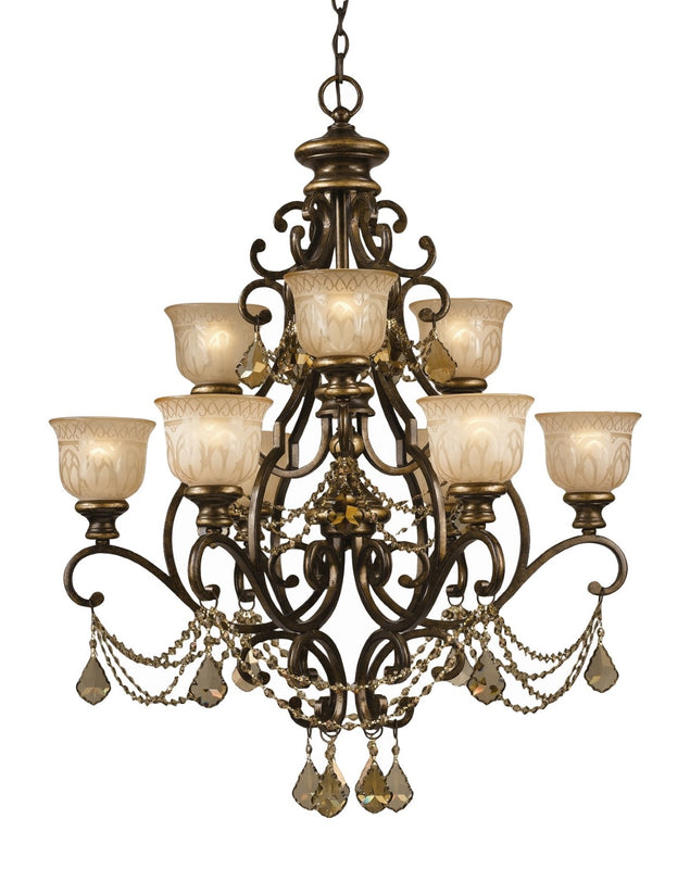Crystorama 7509-BU-GT-MWP Norwalk 9 Light Golden Teak Crystal Chandelier - Bronze Umber