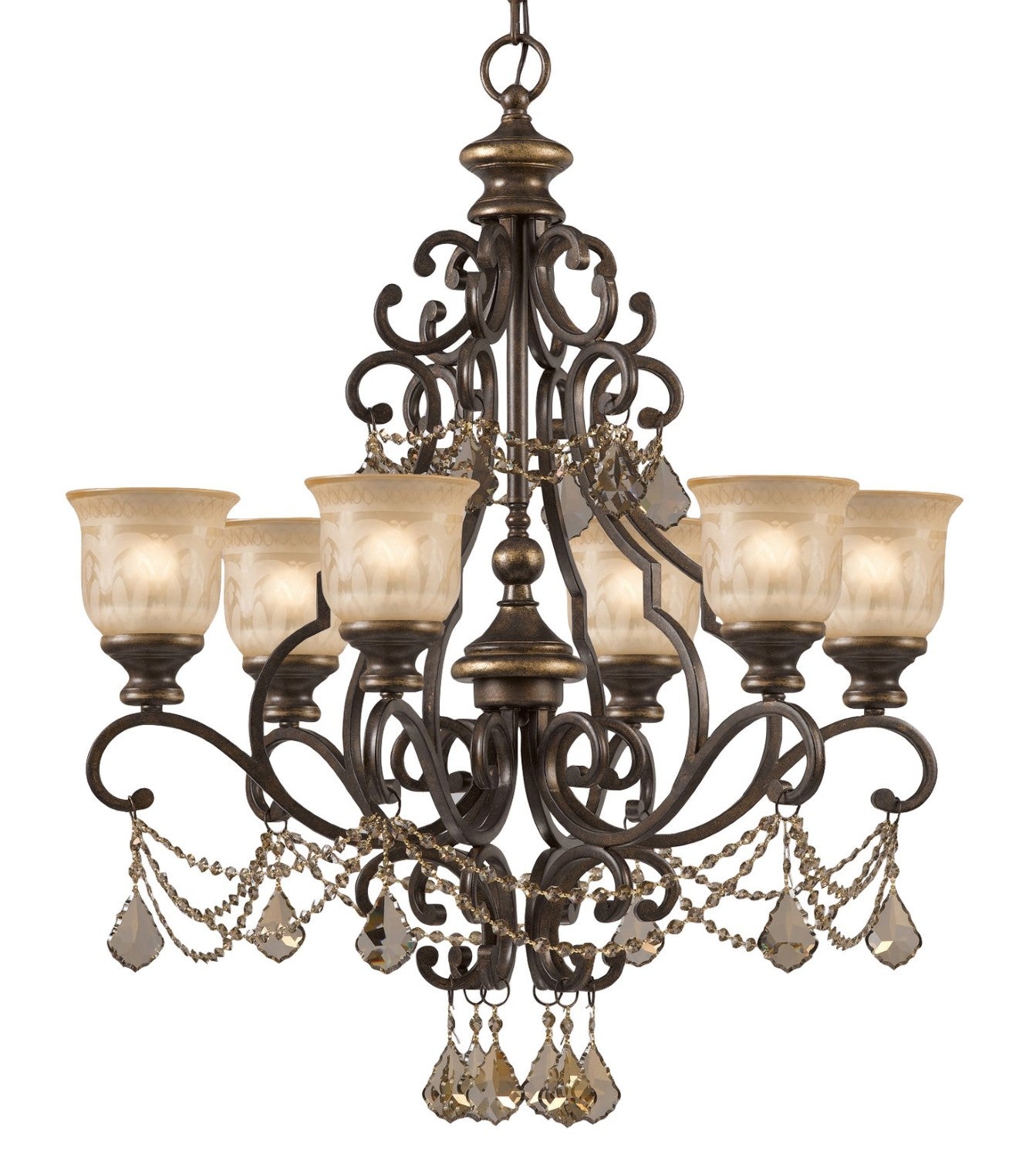 Crystorama 7516-BU-GT-MWP Norwalk 6 Light Golden Teak Crystal Chandelier - Bronze Umber