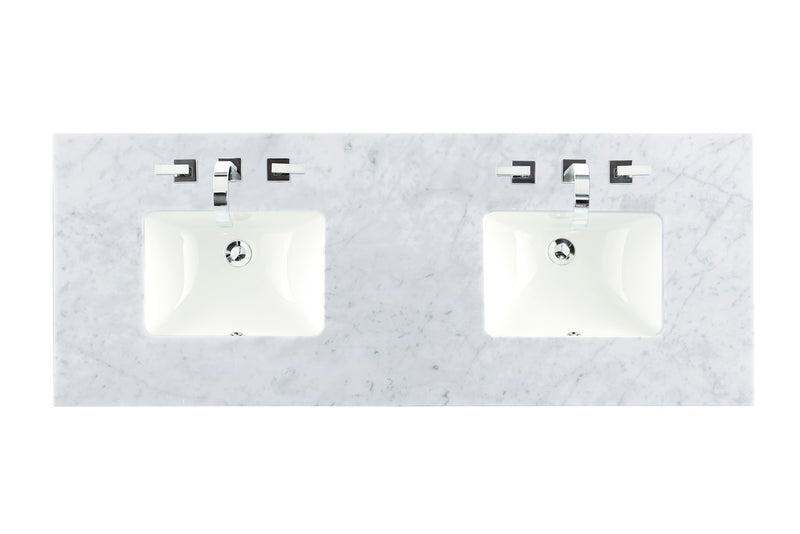 James Martin 090-S60D-CAR-SNK 60" Double 3 CM Top, Carrara White With Sink