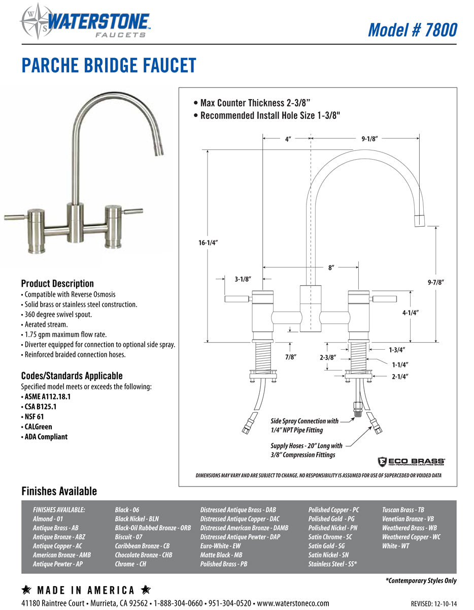 Waterstone 7800 Parche Bridge Faucet - Parent