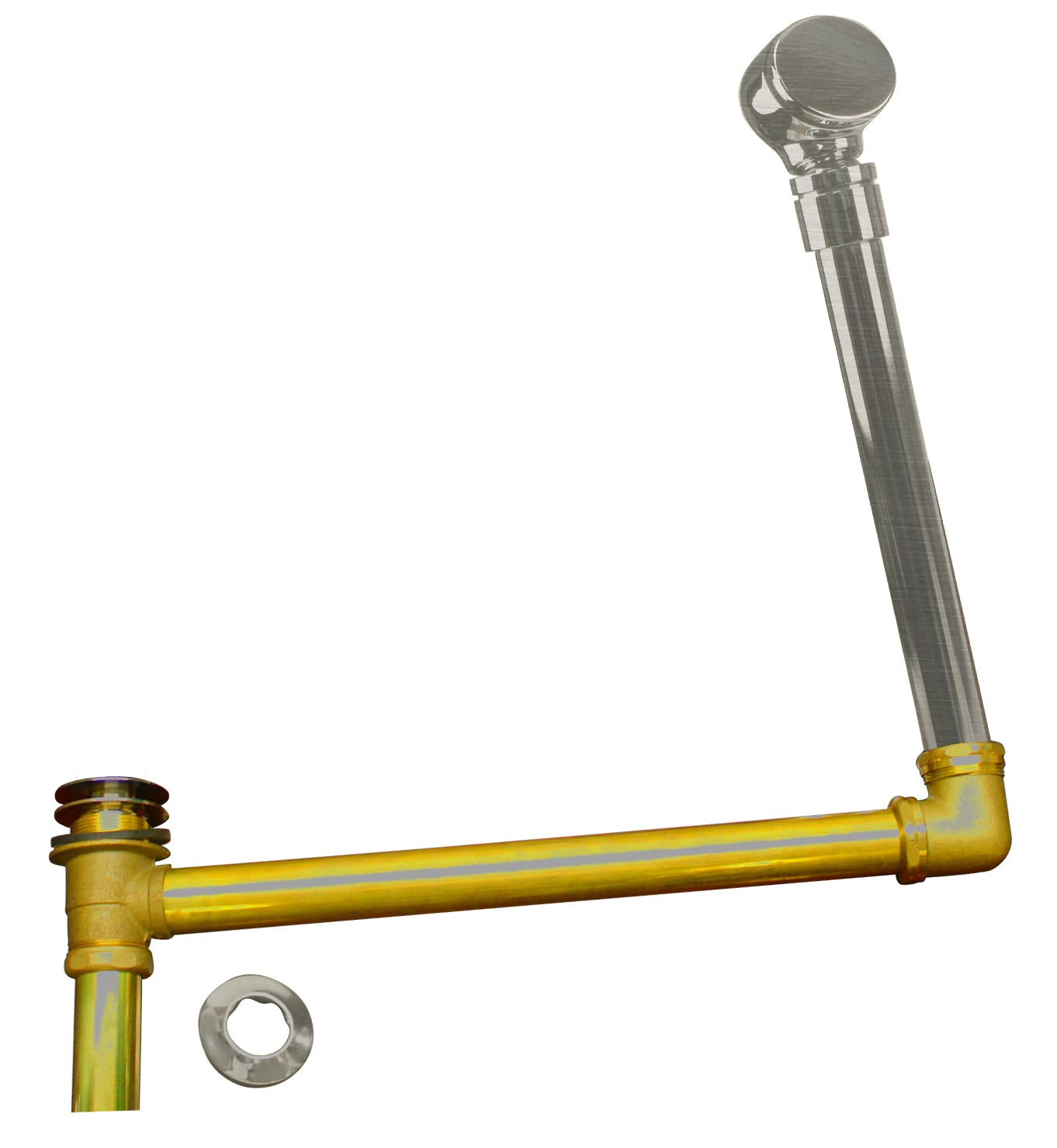 Westbrass 7932420BJHRDC Brass Direct Outlet Semi-Exposed Waste and Overflow with Ball Joint and Tip-Toe Drain