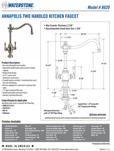 Waterstone 8020 Annapolis Two Handle Kitchen Faucet
