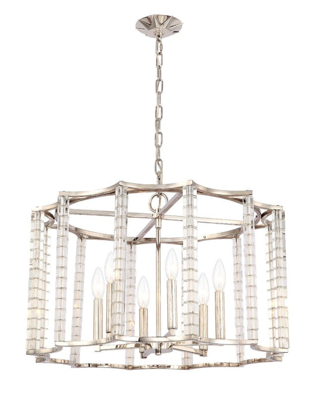 Crystorama 8856-PN Carson 6 Light Chandelier - Polished Nickel