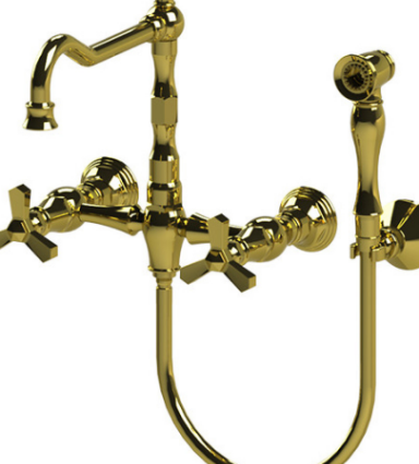 Rubinet 8XHXC Wall Mount Kitchen Bridge Faucet With Hand Spray
