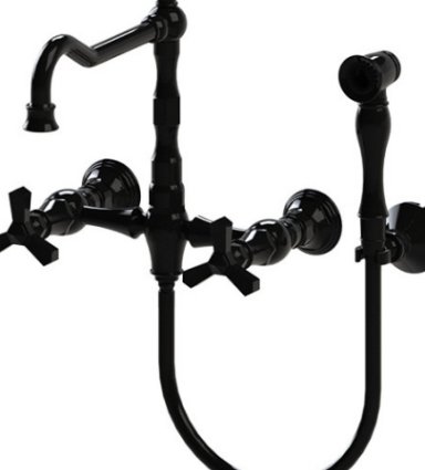 Rubinet 8XHXC Wall Mount Kitchen Bridge Faucet With Hand Spray