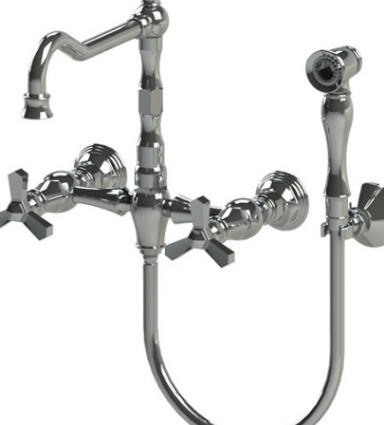Rubinet 8XHXC Wall Mount Kitchen Bridge Faucet With Hand Spray