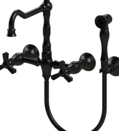 Rubinet 8XHXC Wall Mount Kitchen Bridge Faucet With Hand Spray