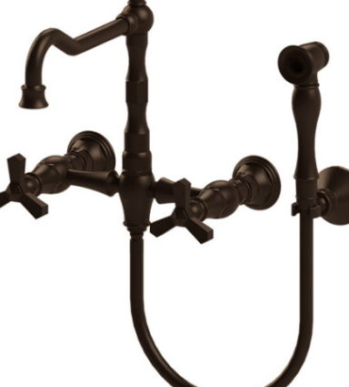 Rubinet 8XHXC Wall Mount Kitchen Bridge Faucet With Hand Spray