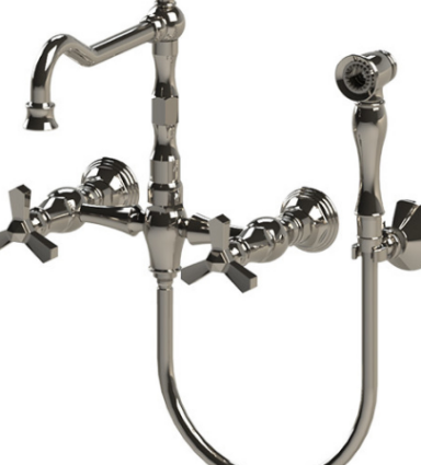 Rubinet 8XHXC Wall Mount Kitchen Bridge Faucet With Hand Spray
