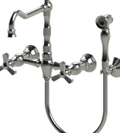 Rubinet 8XHXC Wall Mount Kitchen Bridge Faucet With Hand Spray