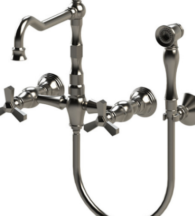 Rubinet 8XHXC Wall Mount Kitchen Bridge Faucet With Hand Spray