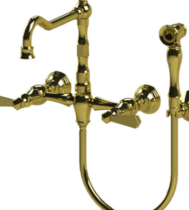 Rubinet 8XHXL Wall Mount Kitchen Bridge Faucet With Hand Spray