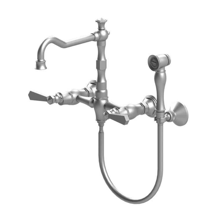 Rubinet 8XHXL Wall Mount Kitchen Bridge Faucet With Hand Spray