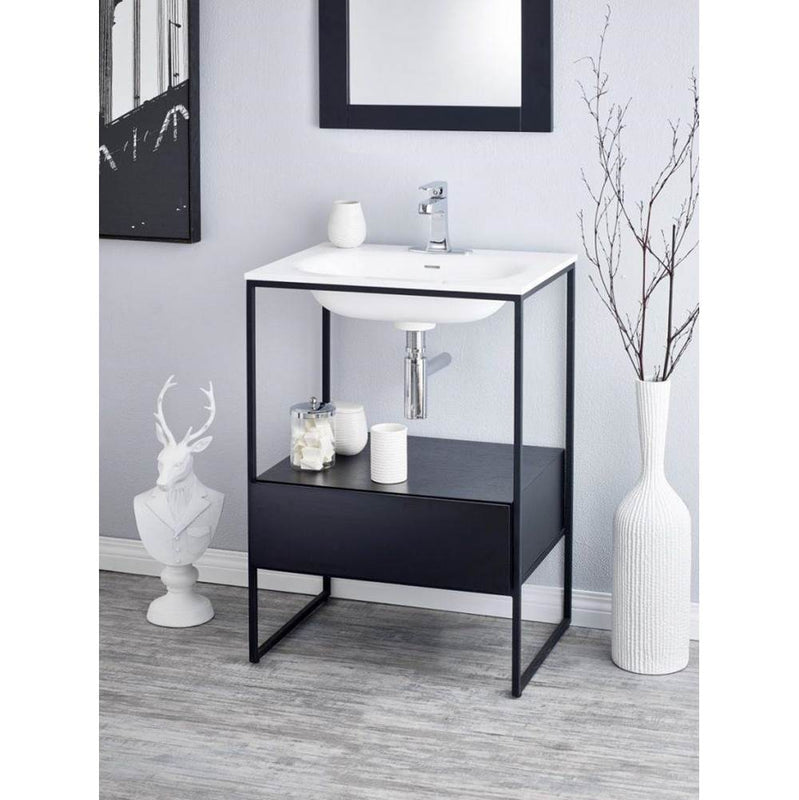 Cheviot 900-WH-1-BK Square Frame Console Sink  - White, Black, Dark Oak
