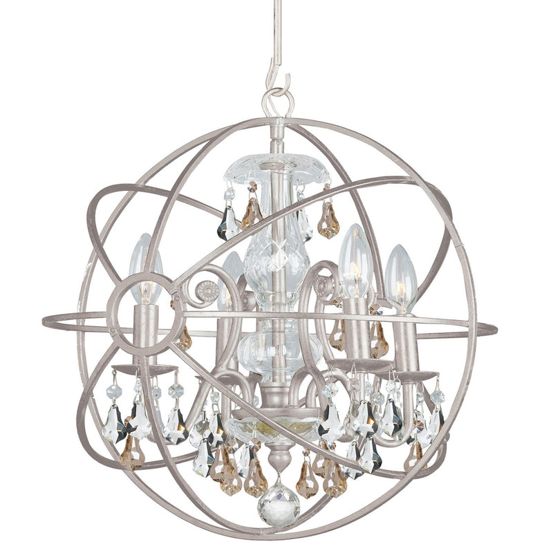 Crystorama 9025-OS-GS-MWP Solaris 4 Light Golden Shadow Crystal Mini Chandelier - Olde Silver