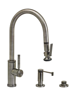 Waterstone 9810-3 Industrial Standard Reach PLP Pulldown Angled Spout Faucet w/Lever Sprayer 3pc Suite