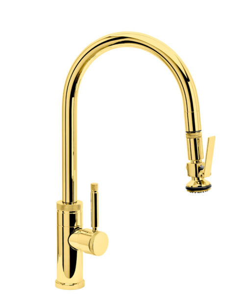 Waterstone 9810 Industrial Standard Reach Pulldown Angled Spout Faucet w/Lever Sprayer
