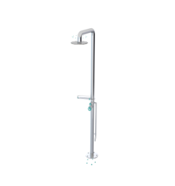 Rubinet 9HSH3 Pressure Balance Outdoor Shower with Foot Rinse 10 Shower Head (with shelf)
