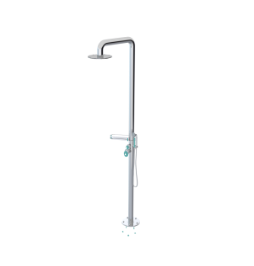 Rubinet 9HSH4 Pressure Balance Outdoor Shower with Hand Held Shower 10 Shower Head (with shelf)