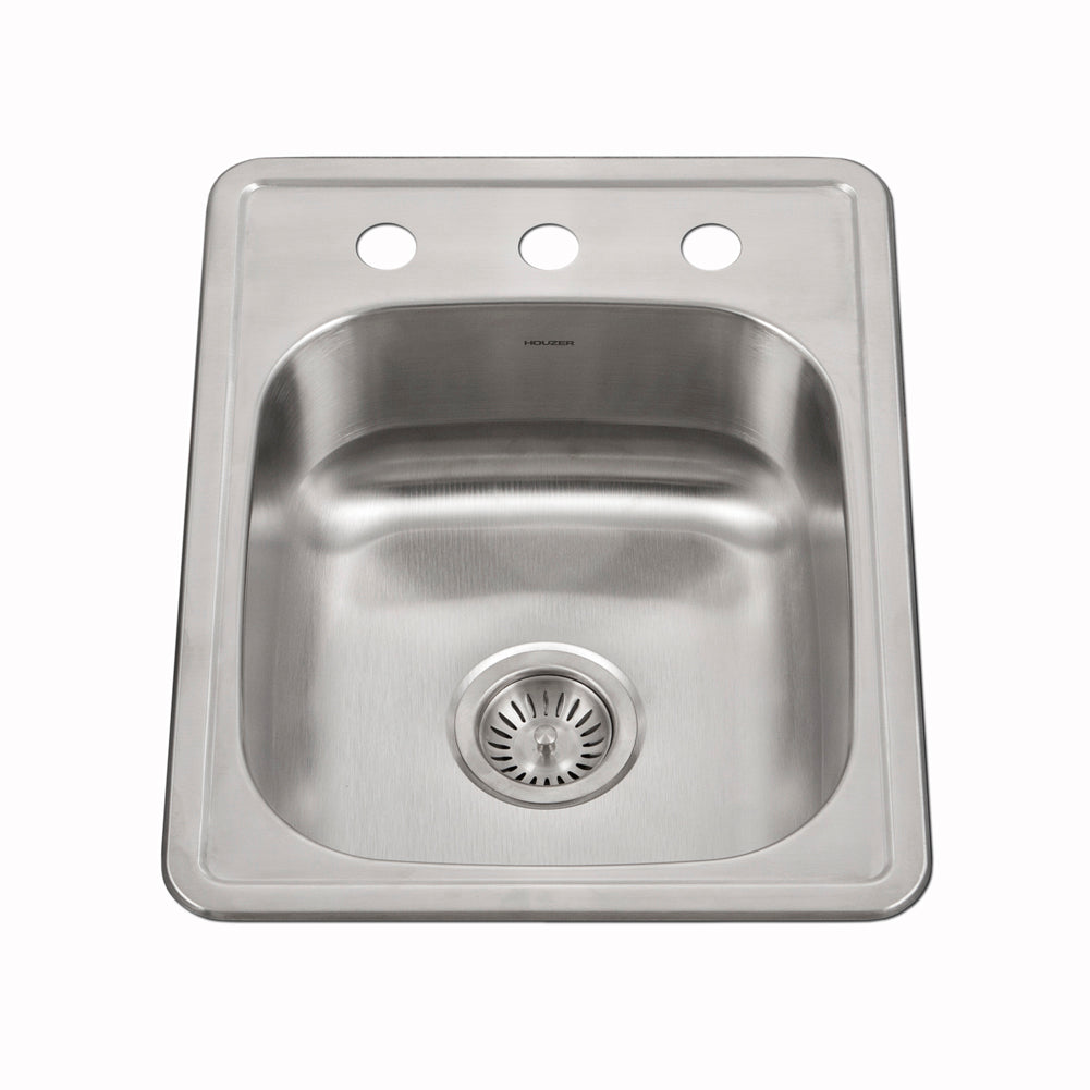 Houzer A1722-503-1 ADA Compliant 17 Inch Stainless Steel Drop-In Topmount 3-Hole Large Bar and Prep Sink
