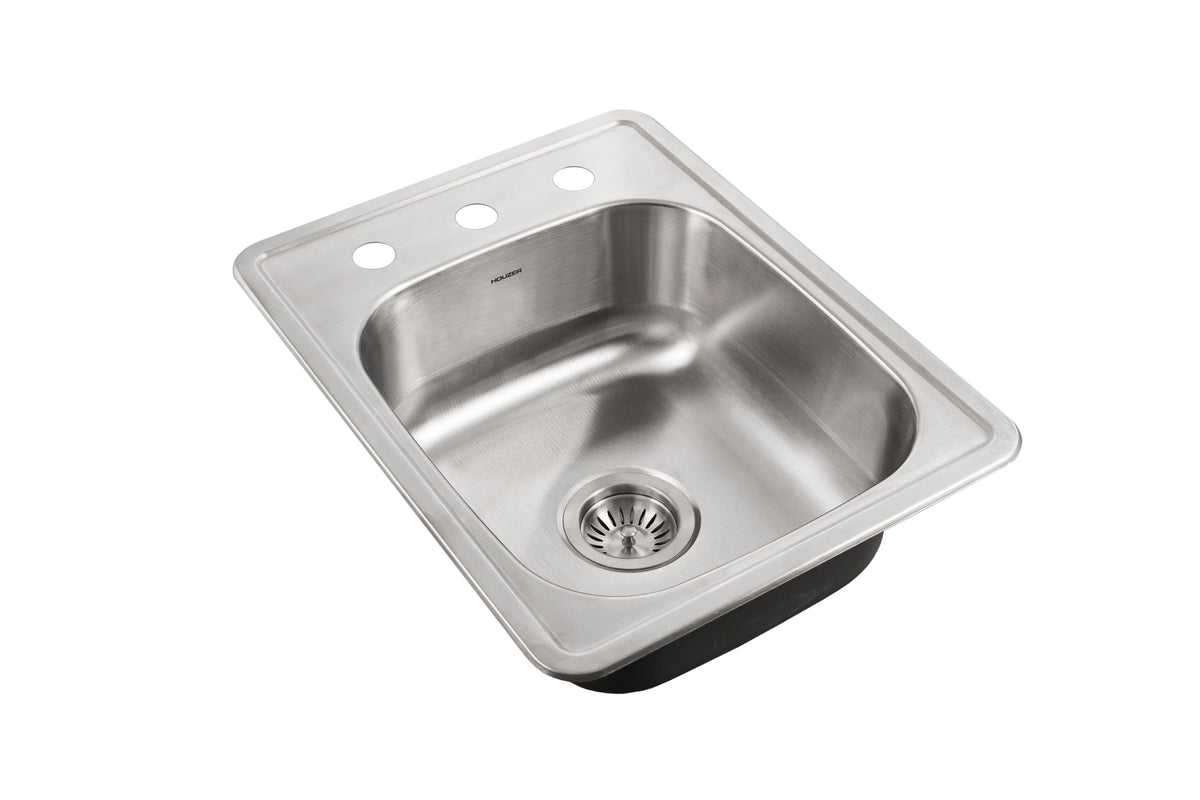 Houzer A1722-503-1 ADA Compliant 17 Inch Stainless Steel Drop-In Topmount 3-Hole Large Bar and Prep Sink