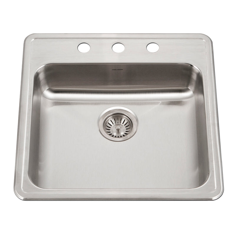 Houzer ADA Compliant Stainless Steel Drop-in Topmount 3-hole Single Bowl Kitchen Sink