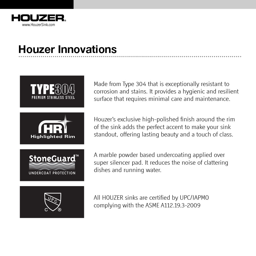 Houzer ADA Compliant Stainless Steel Undermount 5-1/ Large Single Bowl Kitchen Sink - Parent