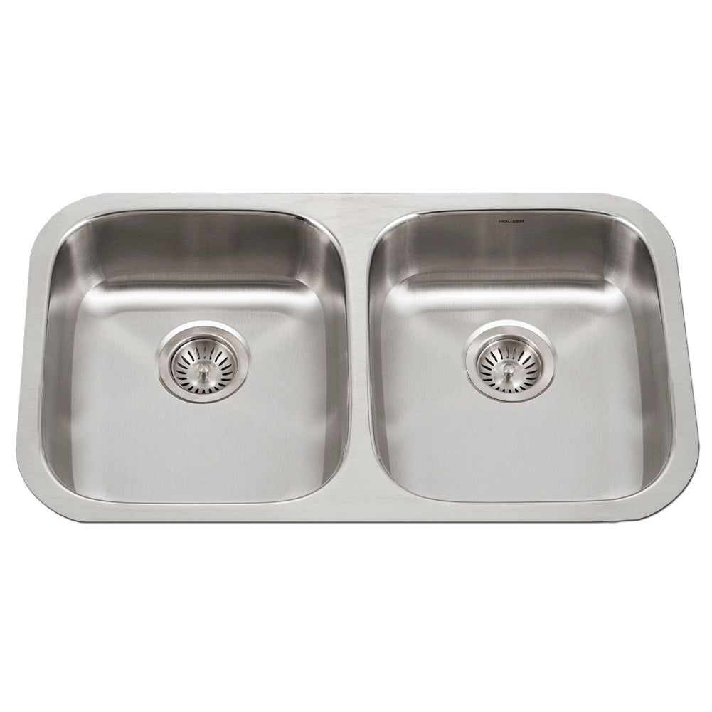 Houzer AU3218-55-20 ADA Compliant 32 Inch Stainless Steel Undermount 5-1/ Double Bowl Kitchen Sink